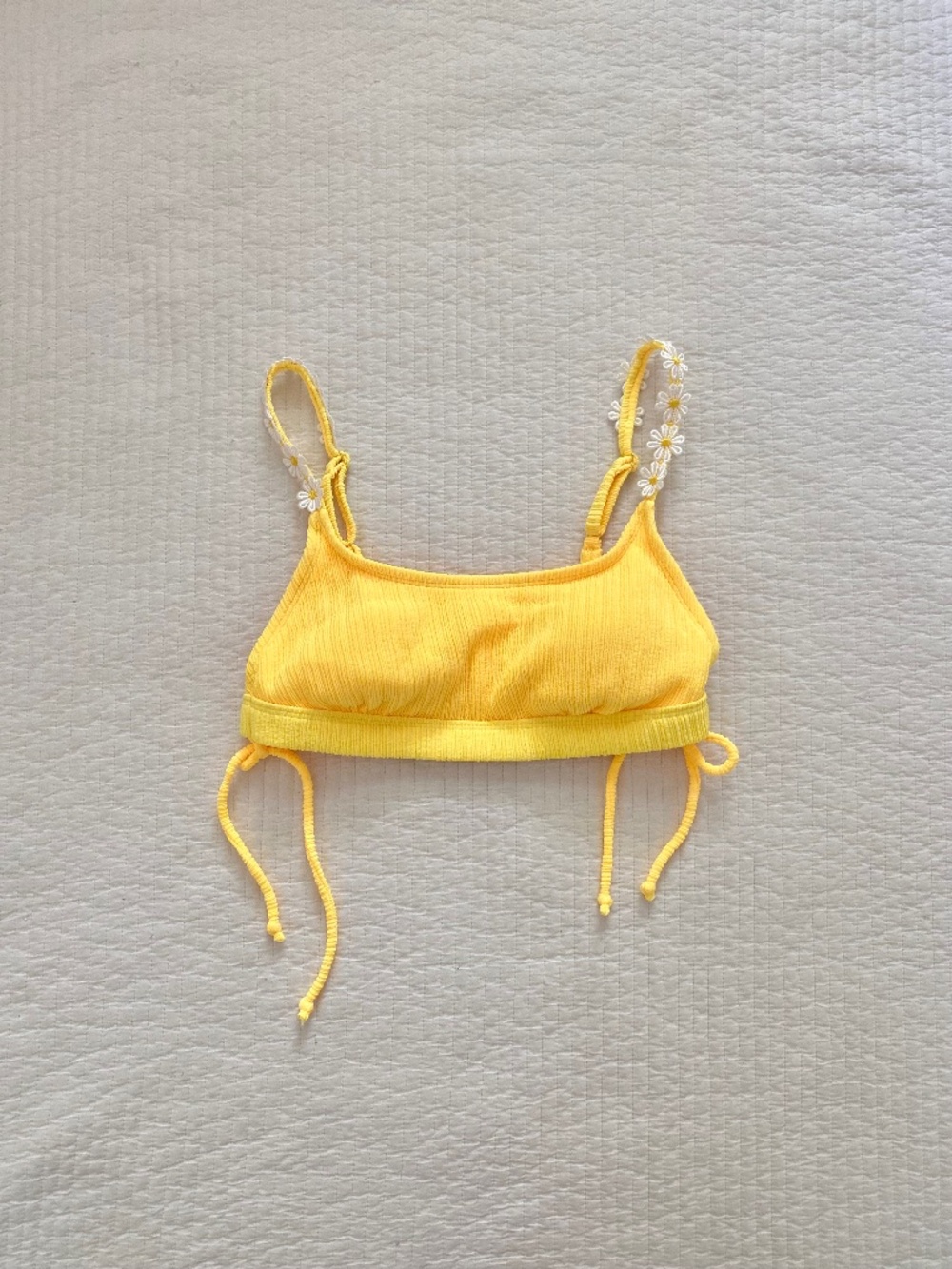Yellow ribbed daisy bikini top